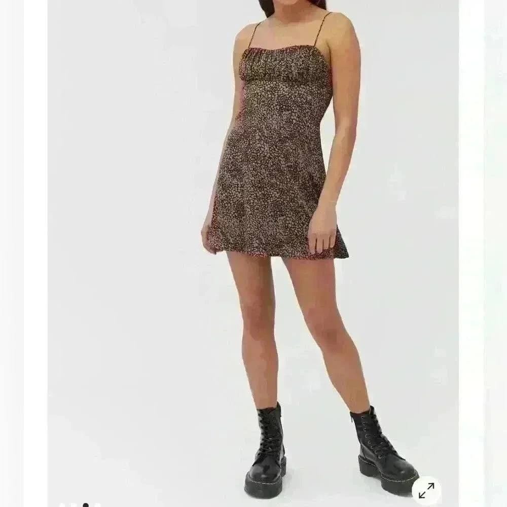 Urban Outfitters Brown Black Abstract Animal Print Ruched Mini Dress Small